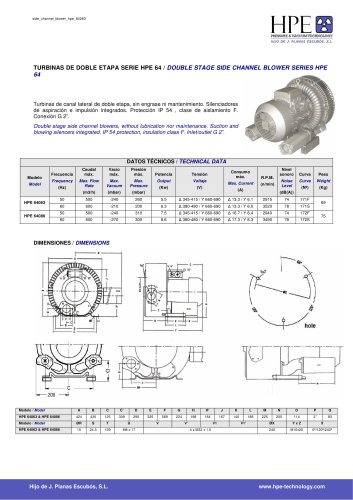 DOUBLE STAGE SIDE CHANNEL BLOWER SERIES HPE 64