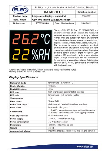 Air temperature and humidity monitor - CDN 100 TH R/Y L20 230AC RS485