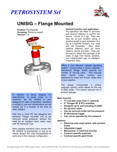  Flanged / Electrical Intrusive Type Pig Signaller 