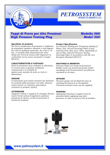 High Pressure Testing Plug series 360