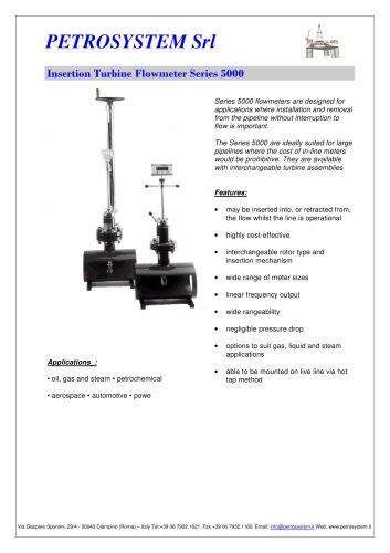 Insertion turbine Flowmeter Removable under pressure