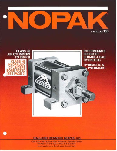 Class 6 NFPA Pneumatic & Hydraulic Intermediate Pressure Square-Head Cylinders