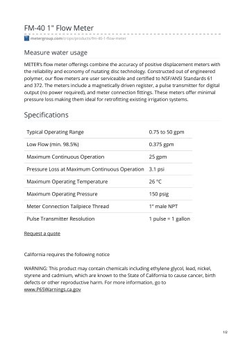 FM-40 1″ Flow Meter