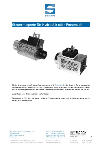 Control Solenoid, Control Magnet and Control Valve, Pressure-tight