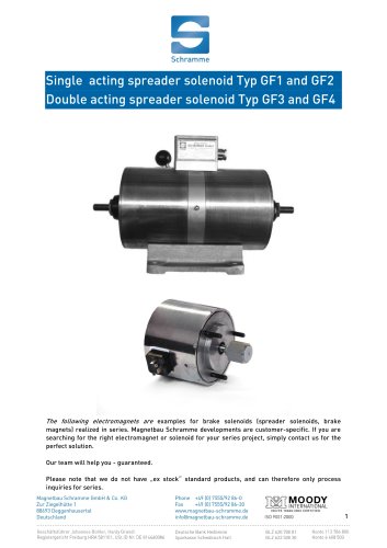 Single acting spreader solenoid, Double acting spreader solenoid, brake solenoid, Magnetbau-Schramme, GF1, GF2, GF3, GF4