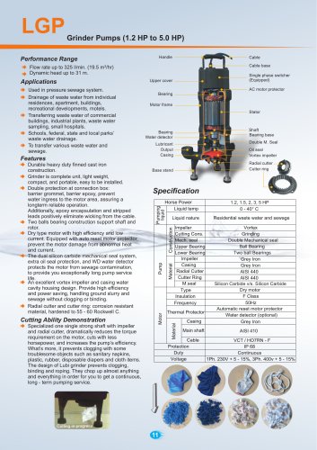 Grinder Pumps(1.2 HP to 5.0 HP) 50Hz.