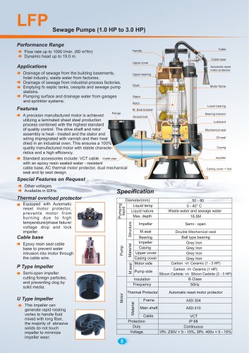 Sewage Pumps (1.0 HP to 3.0 HP) 50Hz.