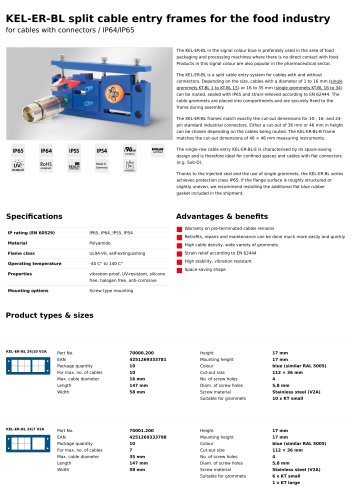 KEL-ER-BL split cable entry frames for the food industry