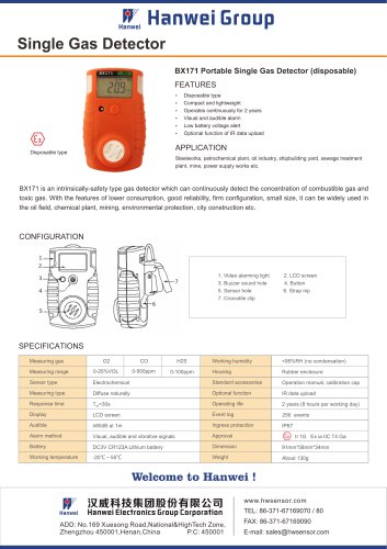 BX171 Portable Single Gas Detector (disposable)