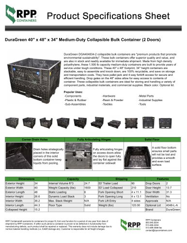 DuraGreen 40" x 48" x 34" Medium-Duty Collapsible Bulk Container