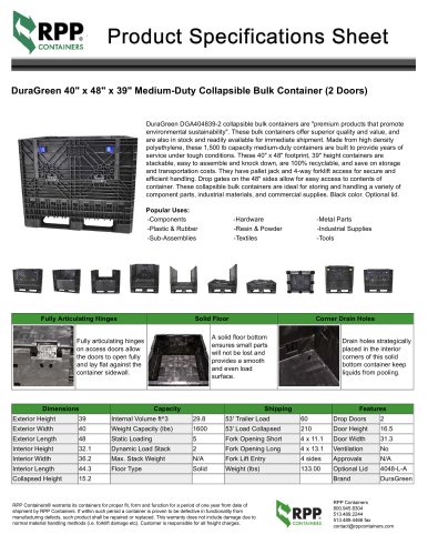 DuraGreen 40" x 48" x 39" Medium-Duty Collapsible Bulk Container