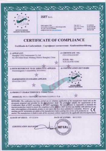 CE certificate -LEEG electronic pressure switch