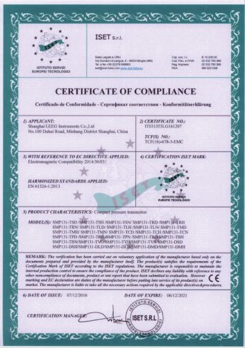 CE certificate -LEEG SMP131 compact pressure transmitter