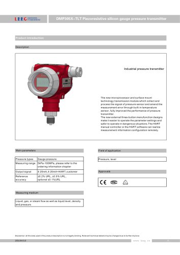 DMP305X-TLT Gauge pressure sensor catalogue process control