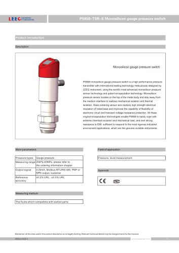 LEEG INSTRUMENTS PS858-TSR-S Flush Diaphragm Pressure Switch