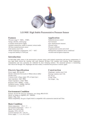 LG190H diffused silicon piezoresistive pressure sensor