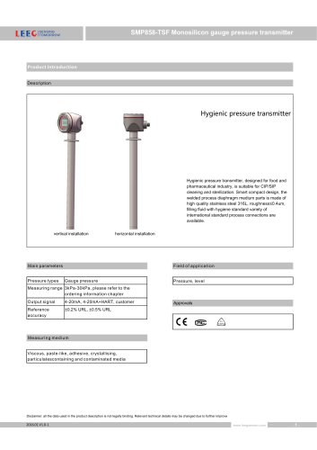 S858-TLF top mounted sanitary level sensor