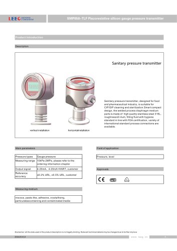 SMP858-TLF Membrane pressure transmitter for hygienic application