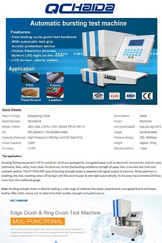 Automatic bursting test machine