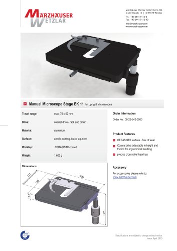 Manual Microscope Stage EK 11 for Upright Microscopes 