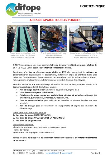 Aires de lavage ou zones de décontamination - Bac de rétention DIFOPE