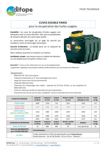 Cuves Réservoirs pour huiles usagées - DIFOPE