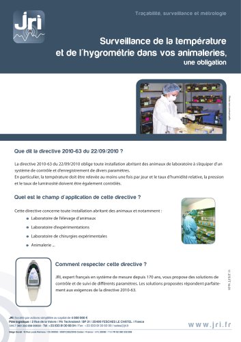 La Surveillance des températures et de l’hygrométrie dans les animaleries(selon la directive 2010-63 du 22/09/2010à