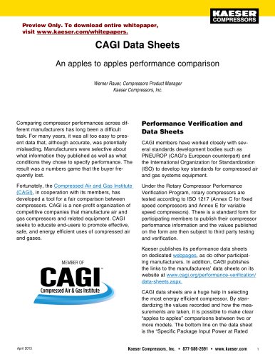 CAGI Data Sheets An apples to apples performance comparison