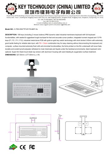 Industrial Membrane Keyboard K-TEK-D527TP-KP-FN-MDT-AL