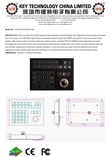 industrial membrane keypad K-TEK-D185-MTB-KP-SW-data sheet