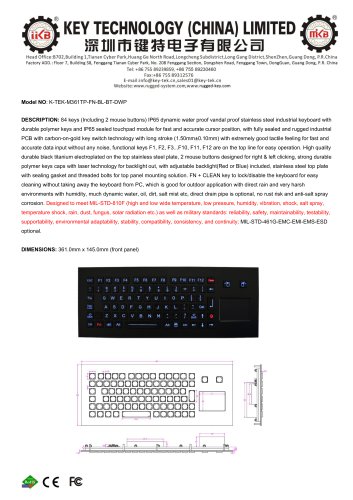 Marine keyboard With Touchpad K-TEK-M361TP-FN-BL-BT-DWP data sheet