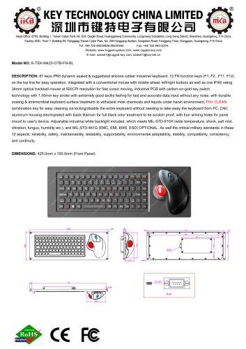 Silicone Rubber Keyboard K-TEK-M425-OTB-FN-BL