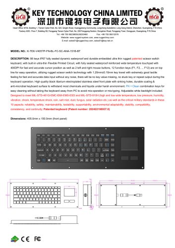 waterproof scissor switch keyboard K-TEK-V405TP-FN-BL-FC-SC-ANA-151B-BT