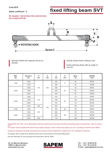 fixed lifting beam SVT