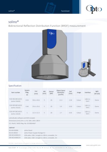 solino&reg; Bidirectional Reflection Distribution Function (BRDF) measurement