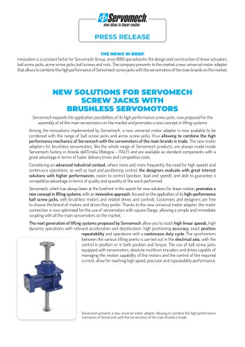 NEW SOLUTIONS FOR SERVOMECH SCREW JACKS WITH BRUSHLESS SERVOMOTORS