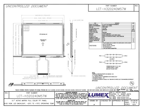 LCT-H320240M57W TFT LCDs with Optional Touch Screen 5.7" Modules