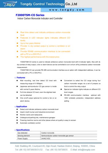 F2000TSM-CO-L CO monitor/indicator for garage| Tongdy®