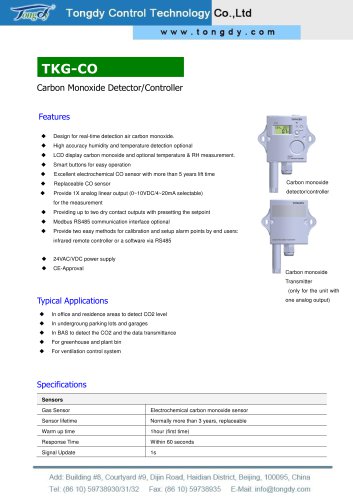 TKG-CO electrochemical CO transmitter/controller for car parking | Tongdy®