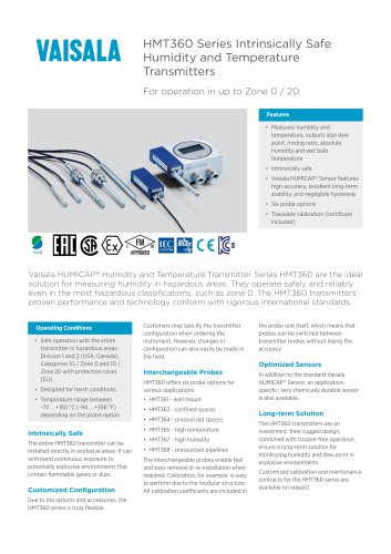 HMT360 Series Intrinsically SafeHumidity and TemperatureTransmitters