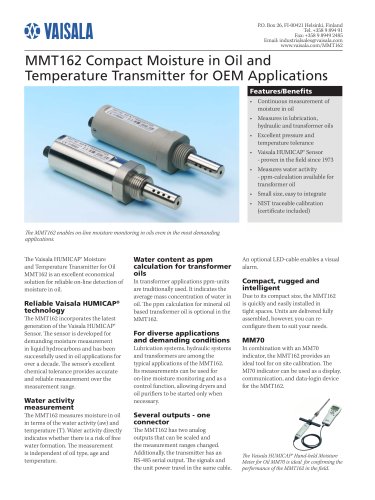 On-Line Moisture in Oil Dection Transmitter MMT162