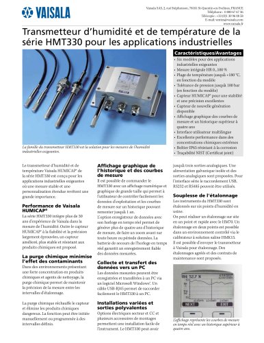 Transmetteur d’humidité et de température de la série HMT330 pour les applications industrielles