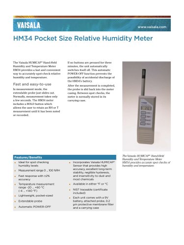 Vaisala HUMICAP® Hand-Held Humidity and Temperature Meter HM34