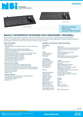 Backlit waterproof keyboard with E38 ergonomic trackball - Desktop