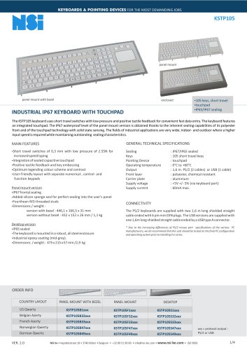 Industrial IP67 keyboard with touchpad