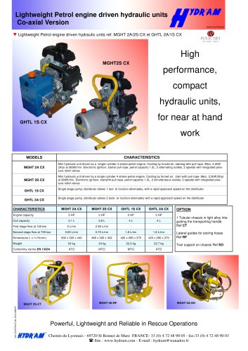 Lightweight Petrol engine driven hydraulic units Co-axial Version