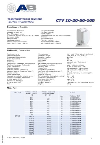 VOLTAGE TRANSFORMERS CTV 10-20-50-100