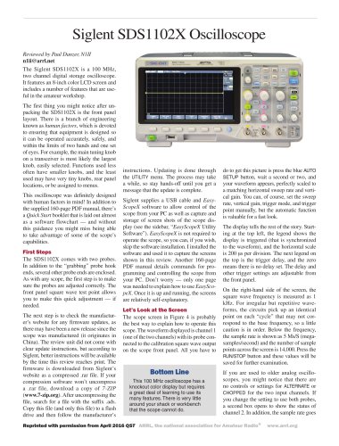 Siglent SDS1102X was highly evaluated on the article of ARRL Magazine QST.