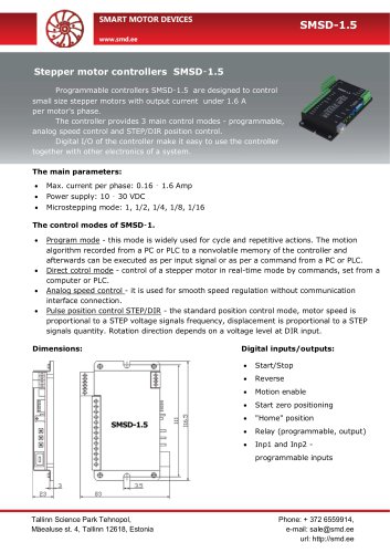 Programmable stepper motor controllers SMSD‑1.5