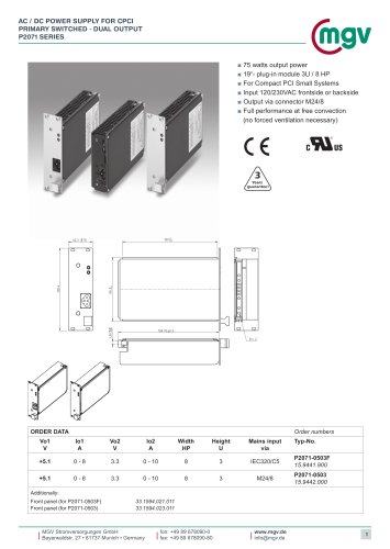 AC / DC POWER SUPPLY for CPCI PRIMARY SWITCHED 